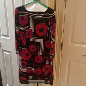 Trina Turk Black and Red Floral Long Sleeve Dress